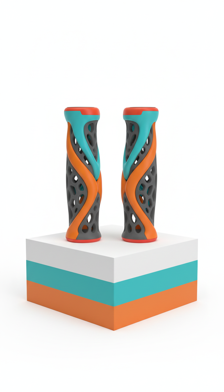 3D-printed handlebar grips with color accents