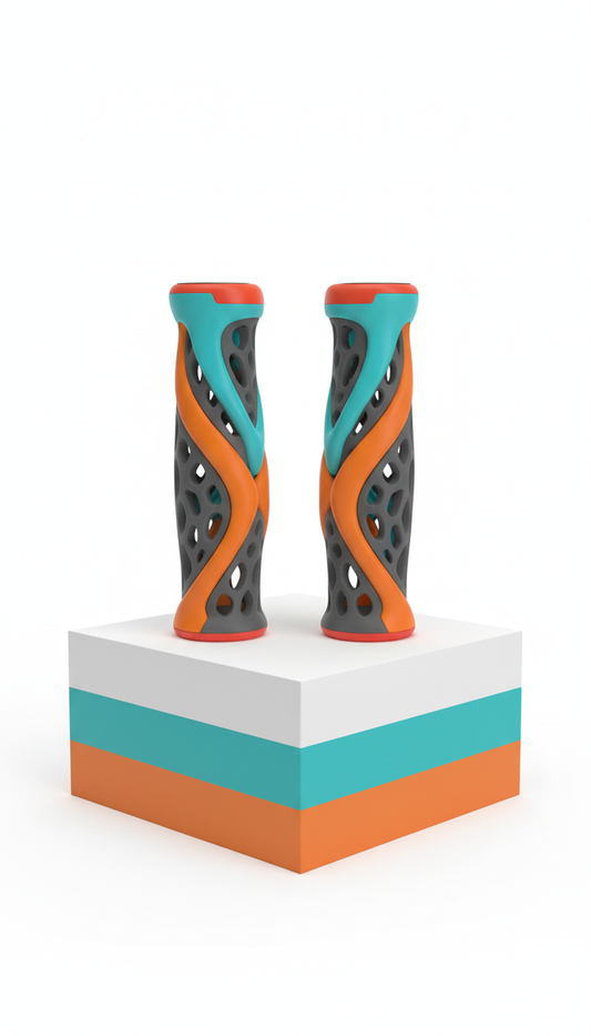 3D-printed handlebar grips with color accents